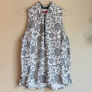 Terry Sleeveless Floral Active Top – Gray & White, Half Zip, Size XL